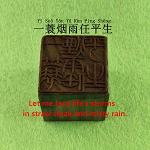 Sello cúbico de madera, sello de regalo personalizado, sello personalizado de 4 cm, estampador grabado, 一蓑烟雨任平生 E237