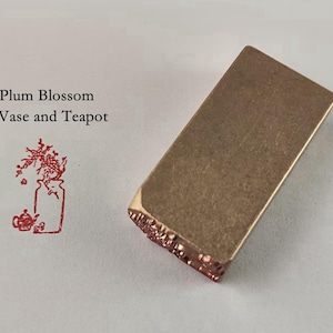 1*2*4cm Finished Brass Chinese Seal Plum Blossom Vase and Teapot Metal Stamp Finshed Oblong Chop Hanko E025