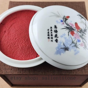 70g Red Ink Paste for Chinese Seal Stone Stamp Color Calligraphy Painting Yinni Pad with Chinaware Pot  and Box E440