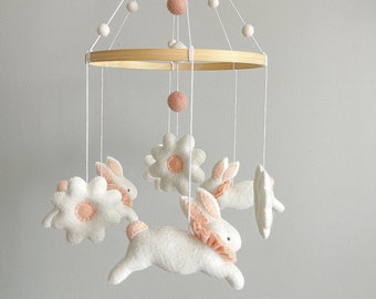 Handmade Bunny Felt Baby Mobile, Nursery Decor