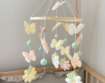 Handmade Butterfly Crib Mobile, Wool Felt Nursery Decoration