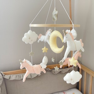 Unicorn baby felt mobile, Unicorn crib mobile, Unicorn nursery mobile, Unicorn felt decoration, Unicorn crib decor, Fairytale crib mobile