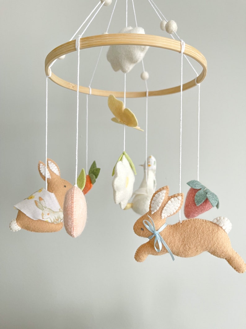 Peter rabbit mobile/Rabbit felt mobile/Mobile with bunnies/Bunny nursery decor/Bunny crib decor/Bunny theme mobile/Felt bunnies/Peter rabbit image 5