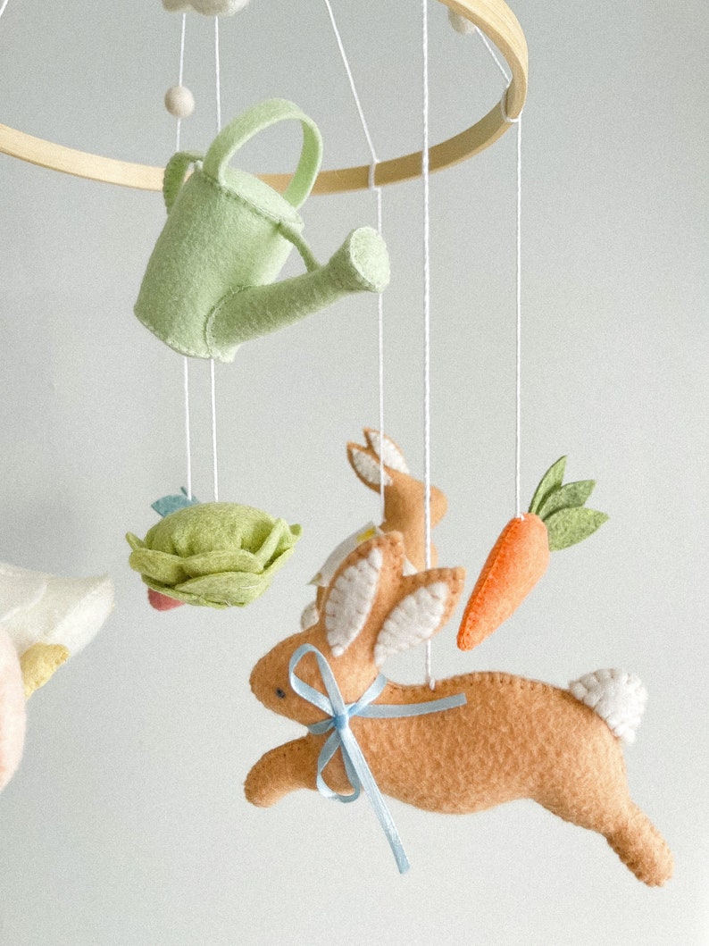 Peter rabbit mobile/Rabbit felt mobile/Mobile with bunnies/Bunny nursery decor/Bunny crib decor/Bunny theme mobile/Felt bunnies/Peter rabbit image 6