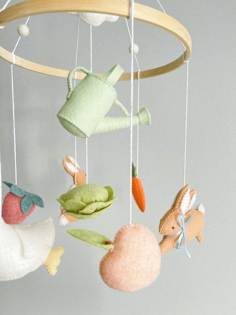 Peter rabbit mobile/Rabbit felt mobile/Mobile with bunnies/Bunny nursery decor/Bunny crib decor/Bunny theme mobile/Felt bunnies/Peter rabbit image 7