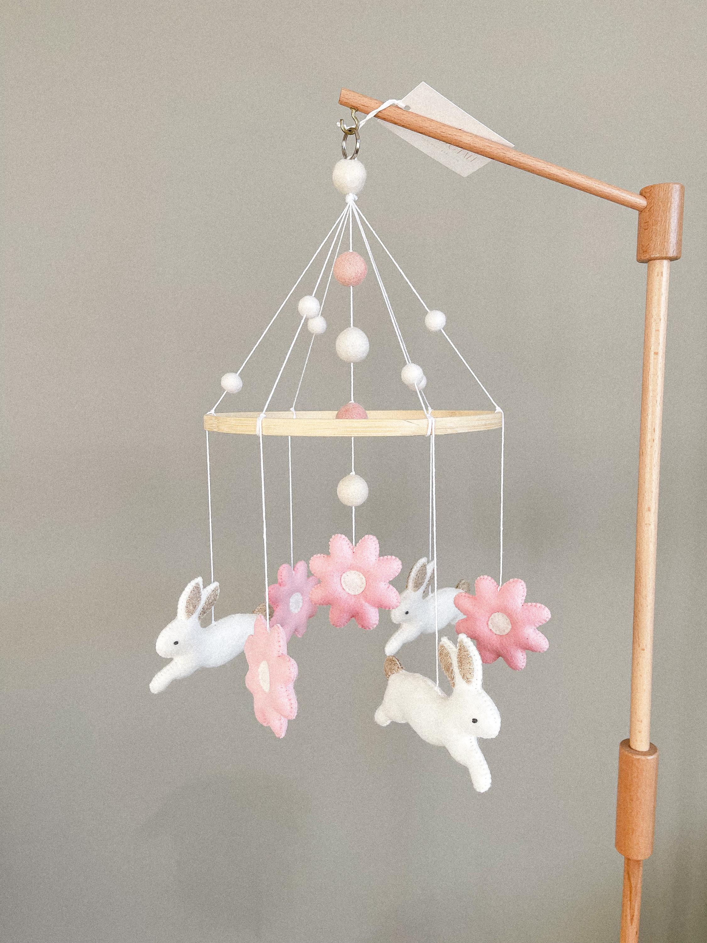 Bunny felt mobile, Mobile with bunnies, Bunny nursery mobile, Bunny baby mobile, Bunny crib mobile, Bunny theme mobile, Flower felt mobile
