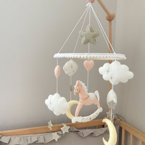 Rocking horse baby girl mobile, Rocking horse crib mobile,Rocking horse for a girl, Rocking horse nursery mobile,Rocking horse nursery decor