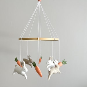 Rabbit baby felt mobile, Rabbit nursery felt mobile, Rabbit crib felt mobile, Bunny nursery mobile, Bunny crib mobile, Neutral crib mobile