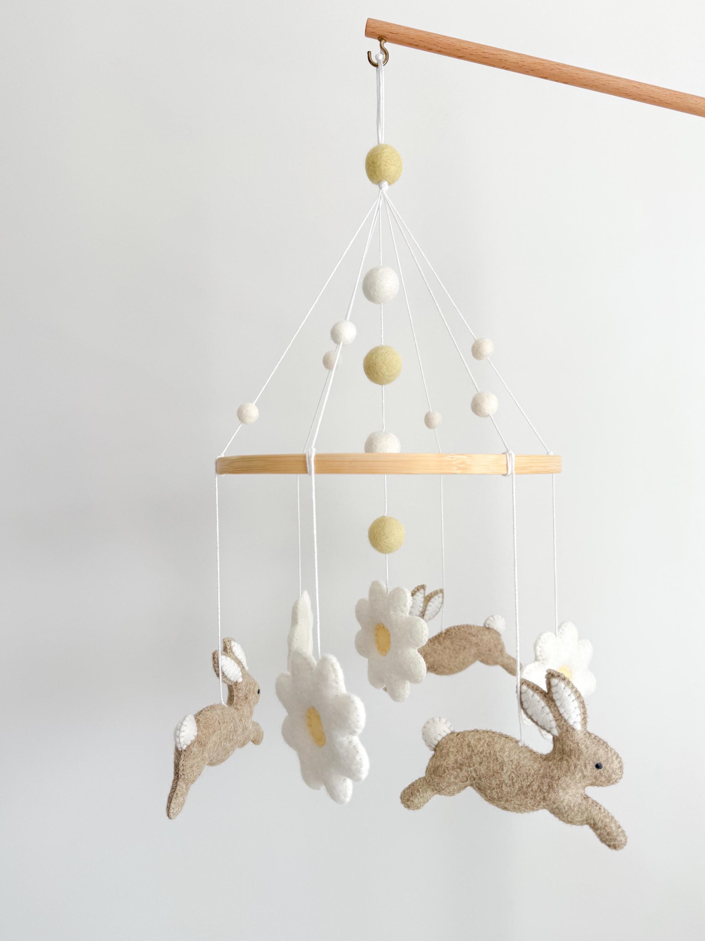 Handmade Bunny Felt Mobile, Flower Nursery Crib Decor
