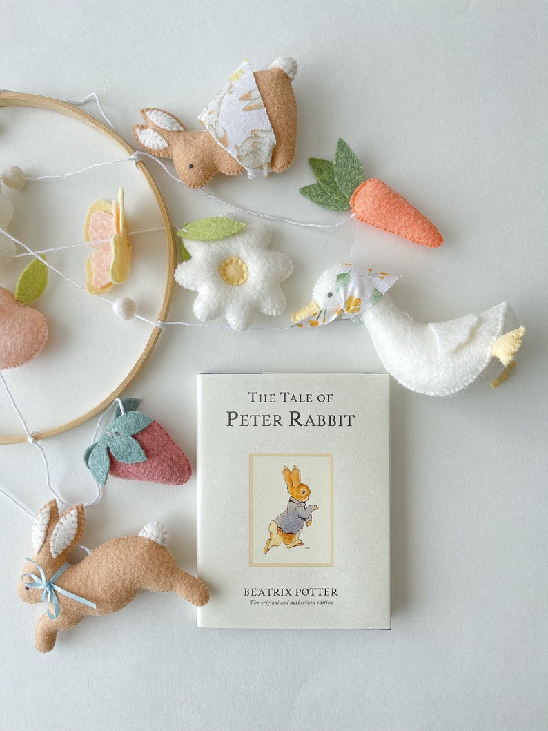 Peter rabbit mobile/Rabbit felt mobile/Mobile with bunnies/Bunny nursery decor/Bunny crib decor/Bunny theme mobile/Felt bunnies/Peter rabbit image 2