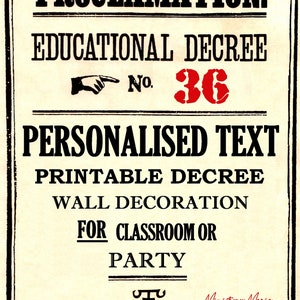 Personalised Educational Decree Proclamation Poster Wall Decoration Wizard Themed Poster For Party Classroom