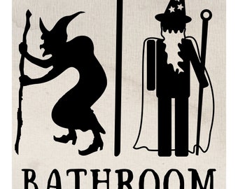 Letrero de baño de Wizards & Witches, artículos imprimibles para eventos temáticos de magos, accesorios para fiestas, Castillo Mágico de baño