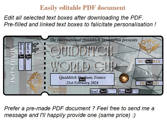 Editable Printable Quidditch World Cup Tickets With - Etsy Canada