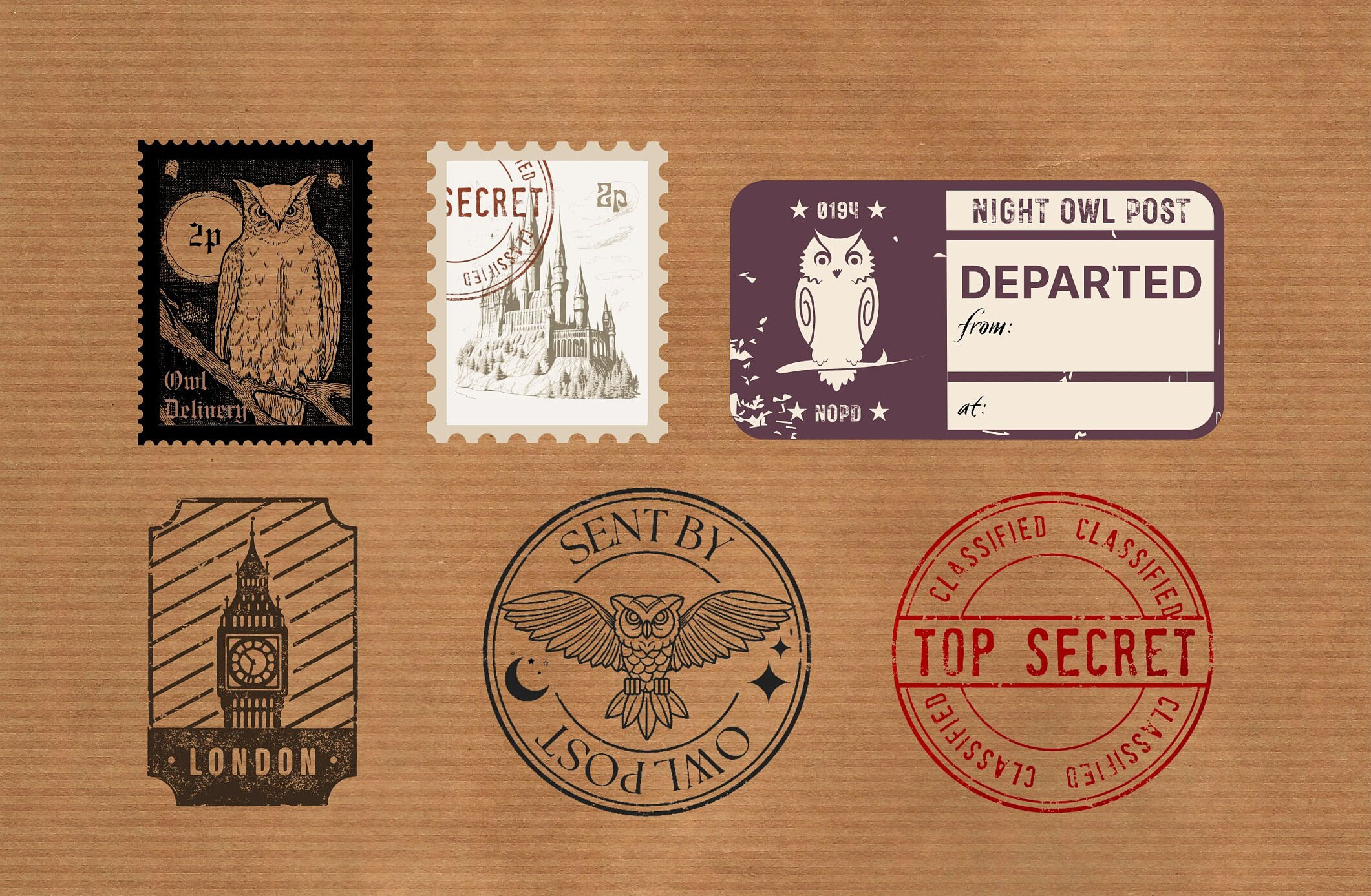 Printable Owl Delivery Stamps: Wizard Envelope and Package Labels ...