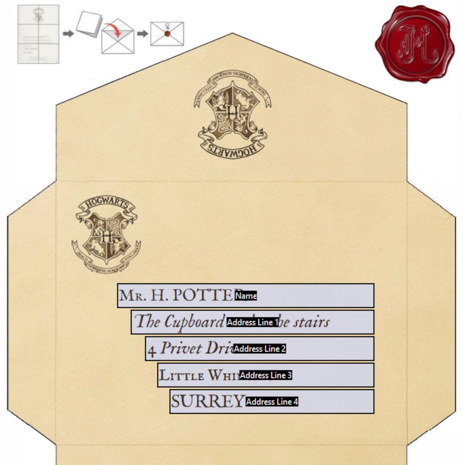 Editable Printable Hogwarts Envelope With Chosen Address and - Etsy