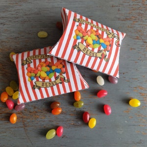 Boîte à coussins imprimable toutes les saveurs de haricots, accessoires de fête sur le thème, conteneur de haricots à la gelée cadeau boîte à bonbons d'anniversaire