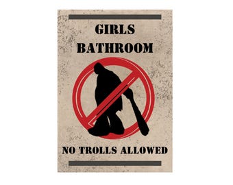 Printable Girls Bathroom Sign: No Trolls Allowed - Wizard Party Decor (PDF)