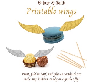 Printable Silver & Gold Wings For Magical Themed Decorations And Treats