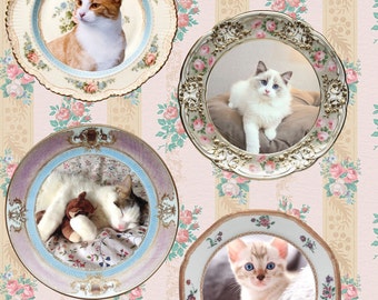 12 Printable Cat Plates Wall Decor: Vintage Cat Lady Witch Theme - Version 1 (PDF)