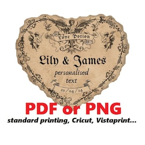 Etichetta adesiva stampabile personalizzata per pozione d'amore nuziale fai da te Amortentia (PDF o PNG)