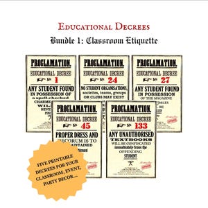 5 Proclamations Educational Decree Wall Decoration Wizard Themed Poster For Party Classroom (PDF)