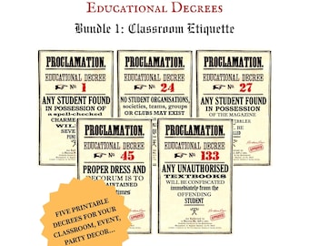 5 Proclamaciones Decreto Educativo Decoración de Pared Póster Temático de Mago para Fiestas y Aula (PDF)