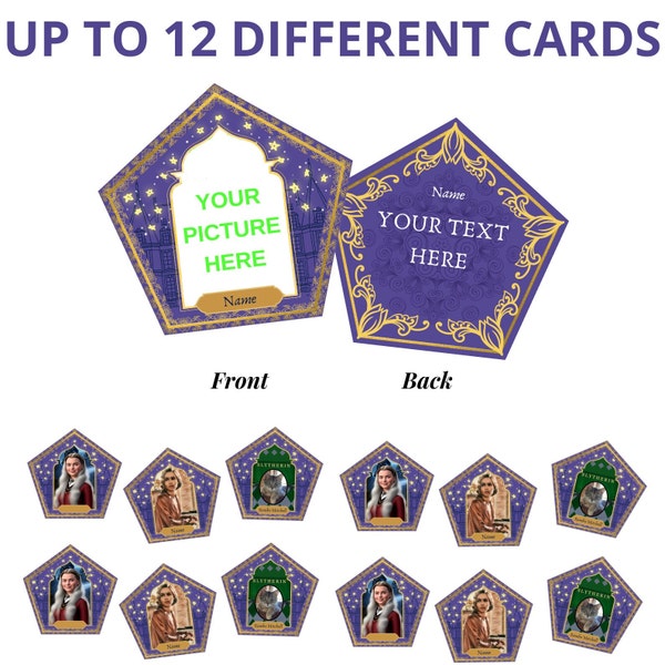 7 to 12 Printable Personalised Chocolate Frog Cards Wizard Themed Party Props Magic Croakoa Treats Gift Birthday Collectible