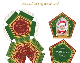 Christmas Personalised Chocolate Frog Box & Card Gift Wizard Themed Party Christmas Present Magic Croakoa Treats Collectible