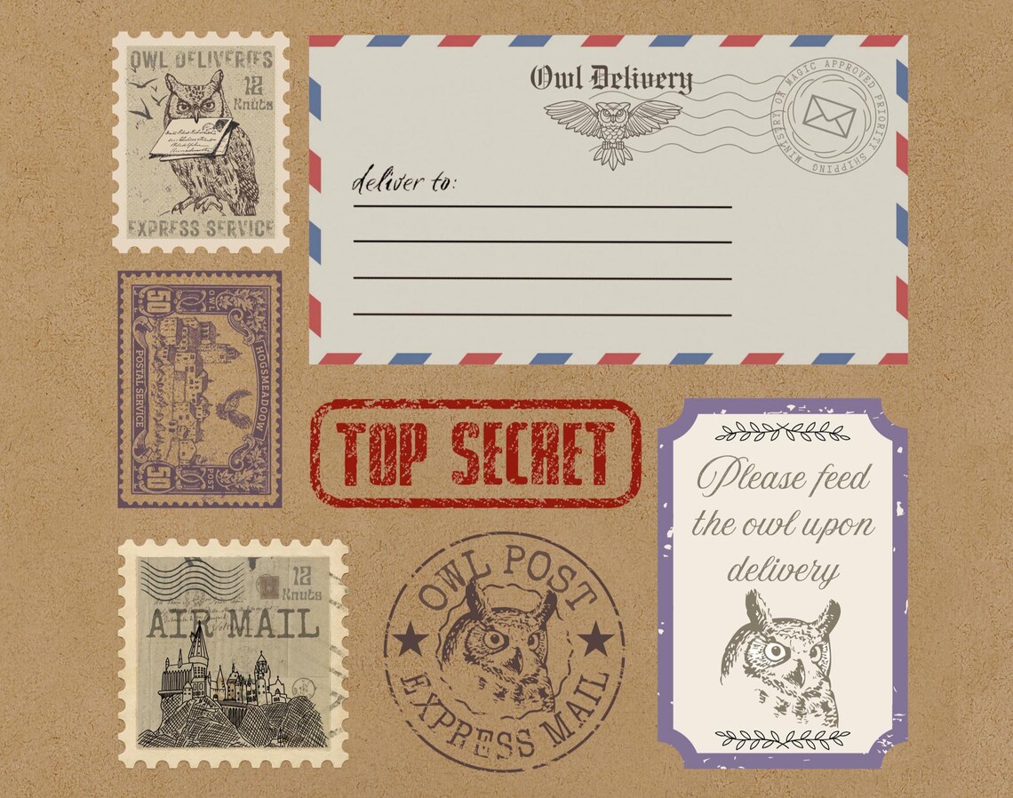 Printable Owl Delivery Stamps: Wizard Envelope and Package Labels ...