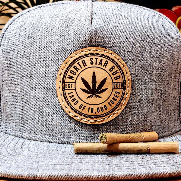 Minnesota Cannabis Leather Patch Snapback Hat / North Star Bud