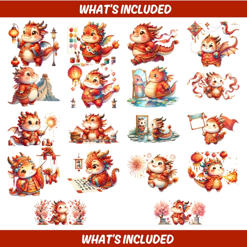 Cute Dragon, Chinese Dragon Clipart, Baby Dragon, Lunar New Year Clip