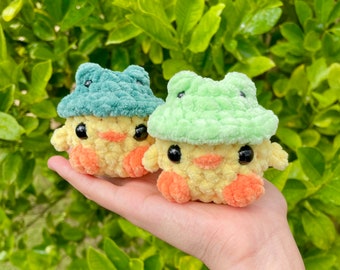 Crochet Duck in a Frog Hat | Chubby Plush | Novelty Gift