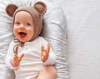 Baby Bonnet | Baby Bear Bonnet | Newborn Beanie Hat | Photography Prop | Baby Shower Gift