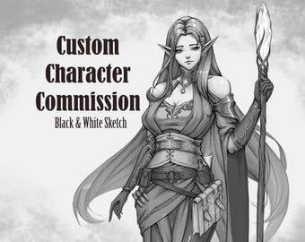 Niestandardowy portret postaci fantasy | Prosty szkic DND na zlecenie, sztuka RPG, cyfrowa ilustracja postaci z gier planszowych dla graczy, sztuka OC