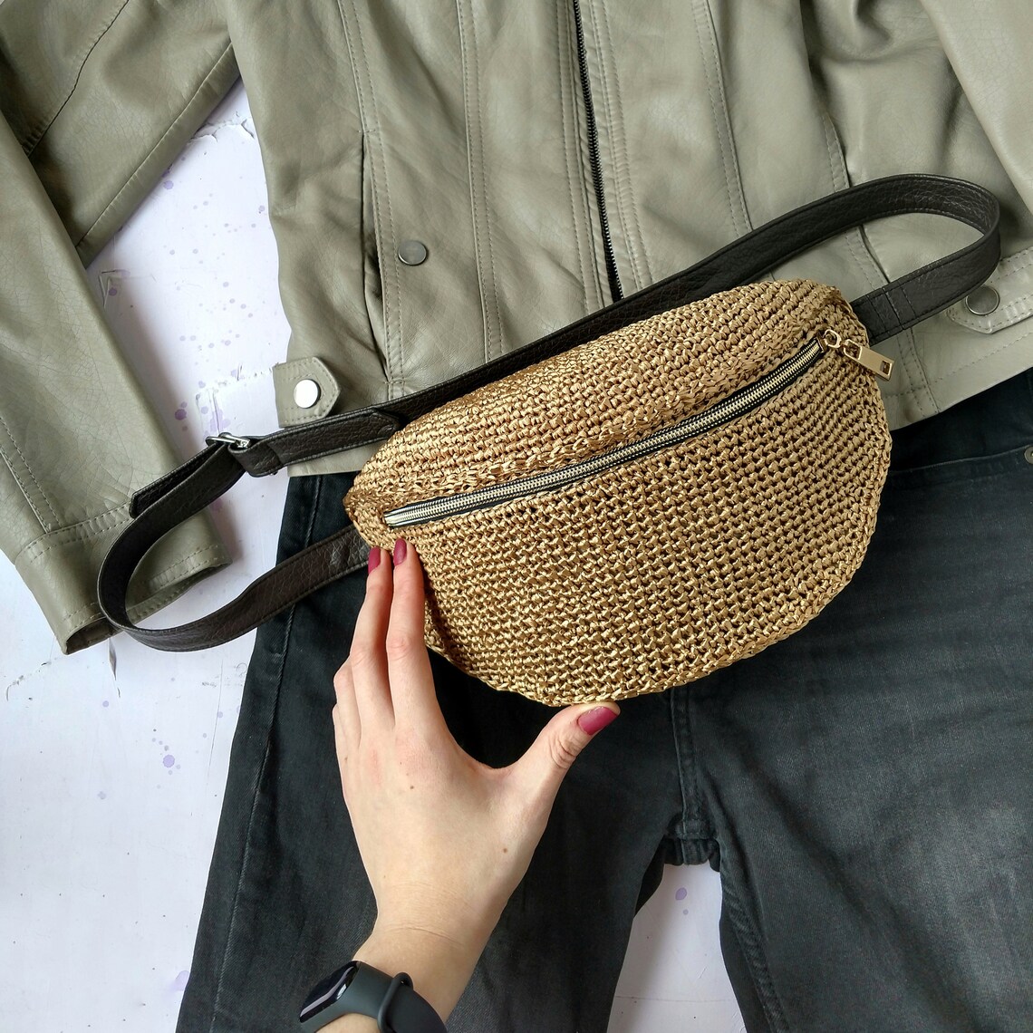 Natural Raffia Belt Bag Straw Fanny Pack Rattan Bag Etsy