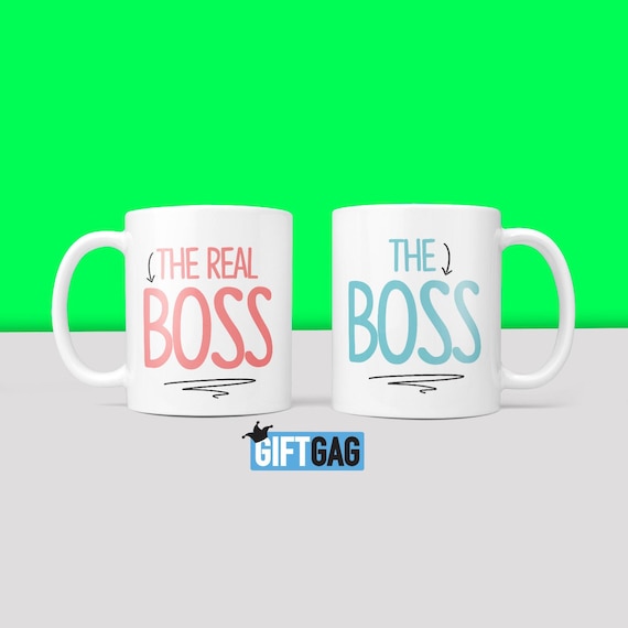 The Boss & The Real Boss Gift Mug Set - Funny Gifts For Couples Humour Rude Christmas Birthday Present Royalty Rude Profanity Wedding