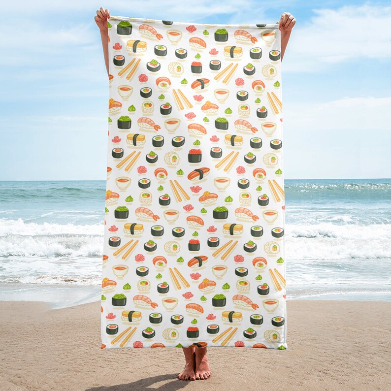 Beach/bath Towel Sushi Print Cute/kawaii Bath Towel for Etsy
