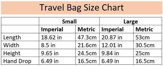 Duffle Bag Size Chart