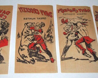 Davy Crockett Vintage Decals Western 1950s NOS Set Of (4) Red Iron On Transfer Vintage