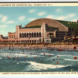Atlantic City NJ Postcard Convention Hall Beach Ocean New Jersey Linen Tichnor