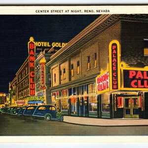 Centre Street At Night Reno Nevada Casinos Vieilles voitures Palace Bank Club Linge de maison Cadeau unique