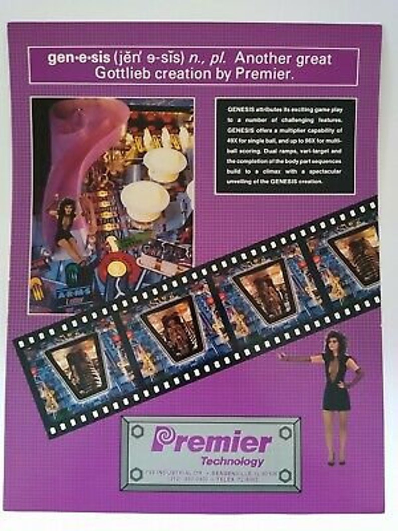 Gottlieb Genesis Pinball FLYER Original Game Sci-Fi Gothic Horror Art Print 1986 Flipper Machine Wall Decor