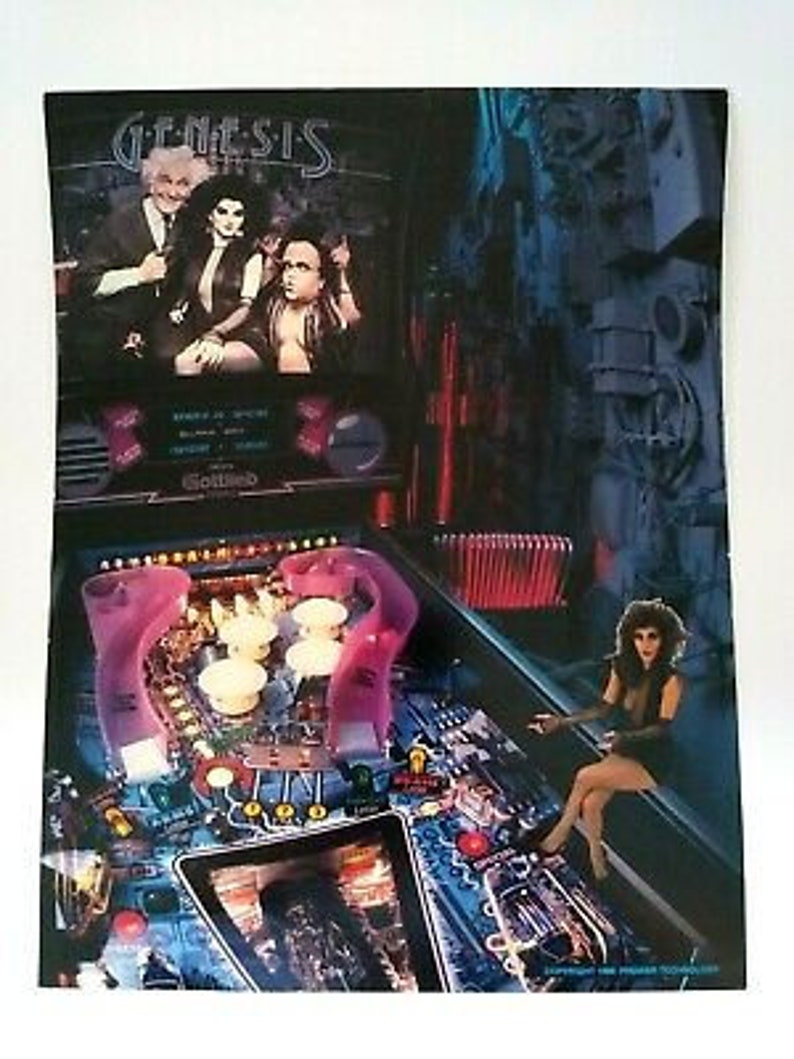 Gottlieb Genesis Pinball FLYER Original Game Sci-Fi Gothic Horror Art Print 1986 Flipper Machine Wall Decor