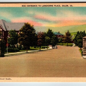Carte postale Entry To Langhorne Place Salem Virginie Linge de maison non affecté Voiture ancienne VA Cadeau unique