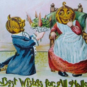 Carte postale Halloween Gottschalk, visages humains, gobelins victoriens, Fort Wayne, IND 1911, cadeau unique