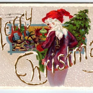 Nikolaus Weihnachten Postkarte Lila Anzug Rote Mütze Stecher 1915 Serie 250 D Einzigartiges Geschenk