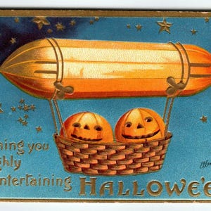 Halloween Postkarte Heißluftballon Ellen Clapsaddle Luftschiff Luftschiff Pumpkin 1909