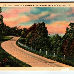 Carte postale vintage Sunset Scene US Highway 74 Crossing Blue Ridge Mountains NC