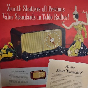 Zenith Pacemaker Tournament Zephyr Radio Print AD Vintage 1948 Ready To Frame Unique Gift