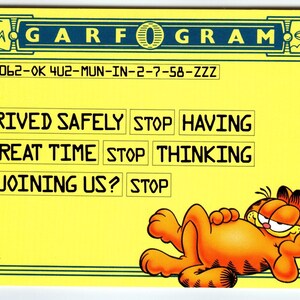 vintage carte postale Garfield « GARFOGRAM » arrivée en toute sécurité message inutilisé 1978